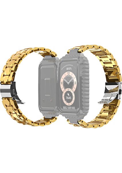 Huawei Band 6 / Honor Band 6 İçin Paslanmaz Çelik Kordonlu Saat Altın (Yurt Dışından)