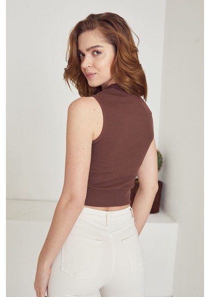 Fermuarlı Kaşkorse Bluz-Kahve fırsatları