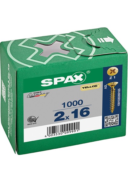 Sunta Vidası 2 x 16 mm 1000 Adet Tam Dişli Havşa Başlı Yellox Kaplama