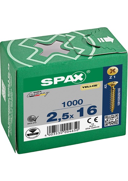 Sunta Vidası 2,5 x 16 mm 1000 Adet Tam Dişli Havşa Başlı Yellox Kaplama