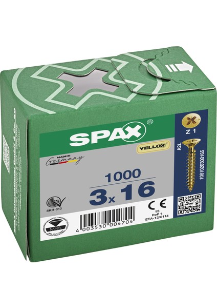 Sunta Vidası 3 x 16 mm 1000 Adet Tam Dişli Havşa Başlı Yellox Kaplama