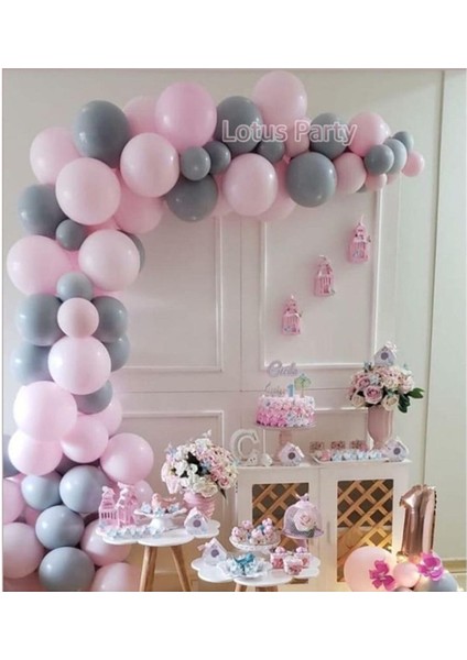 Pastel Pembe Gri Balon 100 Adet + 5 Mt. Balon Zinciri