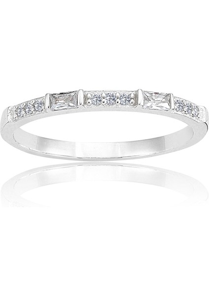 Baget Altın Yüzük - 14 Ayar Sıralı 0.25 Karat Zirkon Taşlı Altın Yüzük - Eşe, Sevgiliye, Anneye