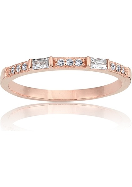 Baget Altın Yüzük - 14 Ayar Sıralı 0.25 Karat Zirkon Taşlı Altın Yüzük - Eşe, Sevgiliye, Anneye