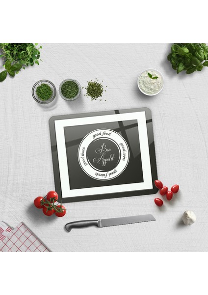 Cam Kesme Tahtası - Cam Kesme Tablası | Good Food - Siyah Fon | 29cm x 34cm