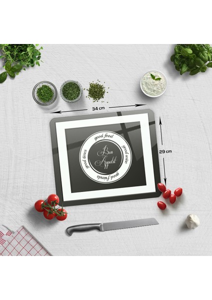 Cam Kesme Tahtası - Cam Kesme Tablası | Good Food - Siyah Fon | 29cm x 34cm fiyatları