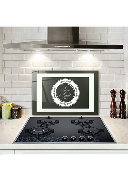 Cam Ocak Arkası Koruyucu | Good Food - Siyah Fon | 40cm X 60cm fiyatları