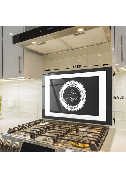 Cam Ocak Arkası Koruyucu | Good Food - Siyah Fon | 49,5cm X 76cm fiyatları