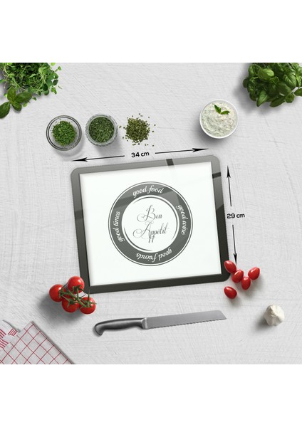 Cam Kesme Tahtası - Cam Kesme Tablası | Good Food - Beyaz Fon | 29cm x 34cm fiyatları