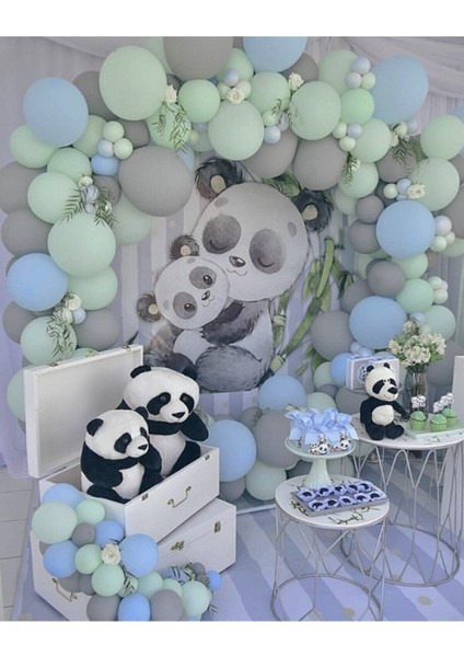Pastel Gri-Mavi-Mint Yeşili Balon 100 Adet + 5 Mt. Balon Zinciri