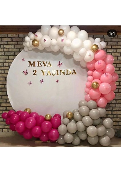 Pembe-Fuşya-Beyaz-Gri-Krom Gold Balon 70 Adet + 5 Mt. Balon Zinciri