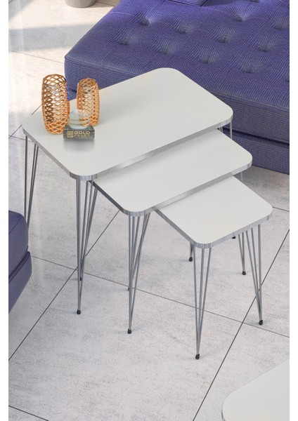 Zigon Sehpa Kr ve Orta Sehpa Kr Set Gümüş Beyaz Tel modelleri