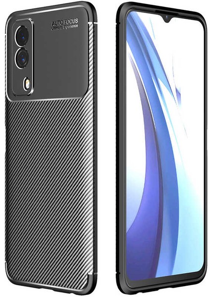 Vivo Y53S Kılıf Karbon Desenli Lux Negro Silikon + Nano Ekran Koruyucu