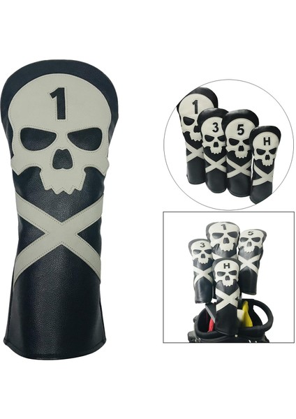1x Kafatası Golf Kafa Kapak Fairway Hibrid Sürücü Ahşap Kulübü Headcover Sleeve Guard No.1 (Yurt Dışından) indirimleri