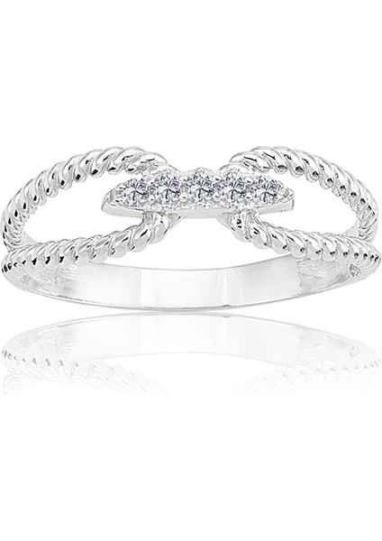 Burgu Altın Yüzük - 14 Ayar Altın Burma Sıralı Zirkon Taşlı Kadın Yüzük - Eşe, Seviliye Yüzük