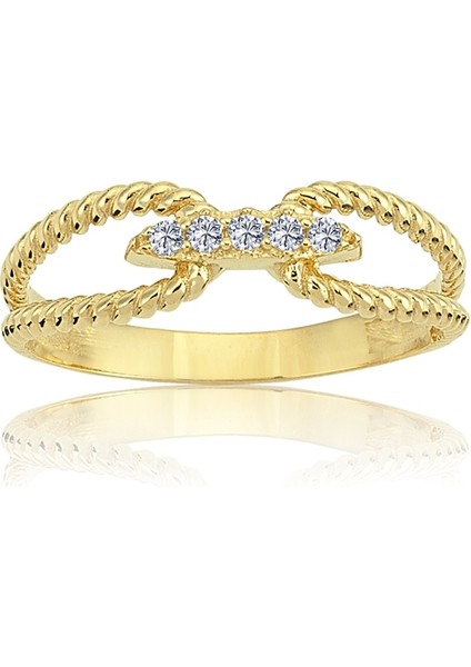 Altın Yüzük - 14 Ayar Altın Taşlı Halat Kadın Tasarım Hediye Sarı Altın Yüzük ANK1024A0