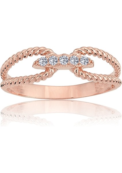 Burgu Altın Yüzük - 14 Ayar Altın Burma Sıralı Zirkon Taşlı Kadın Yüzük - Eşe, Seviliye Yüzük