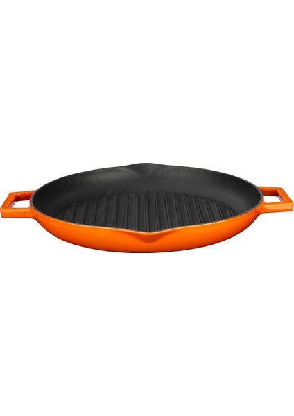 Yuvarlak Grill Tava Çap 26 Metal Kulplu Turuncu