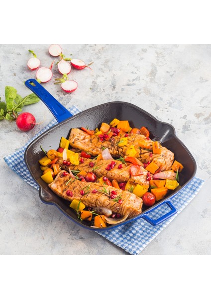 Grill Tava 28 x 28 cm Metal Saplı Mavi fırsatları