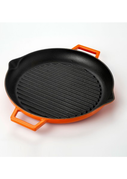 Yuvarlak Grill Tava Çap 26 Metal Kulplu Turuncu