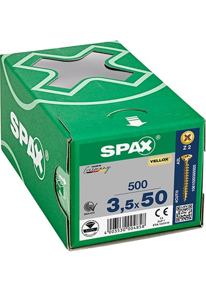 Sunta Vidası 3.5 x 50 mm 500 Adet Tam Dişli Havşa Başlı Yellox Kaplama