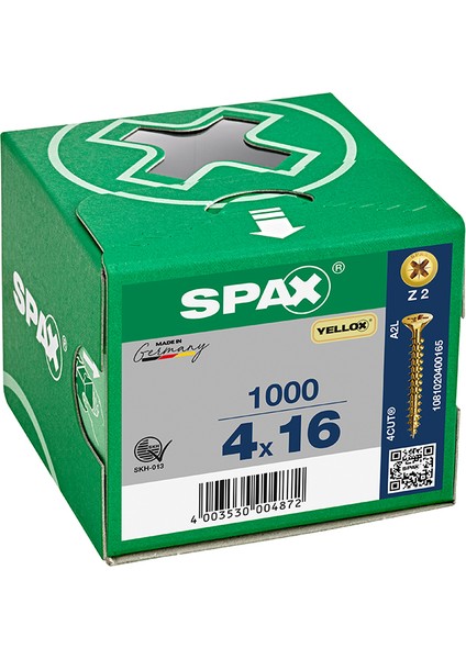 Sunta Vidası 4 x 16 mm 1000 Adet Tam Dişli Havşa Başlı Yellox Kaplama