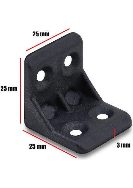 Mobilya Eşya Dolap Köşebent Bağlantı Sabitleme Sabitleyici L Gönye 25x25x25 Mm Siyah (10 ADET)