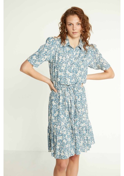 Yakalı Çıtır Çicek Desenli Elbise