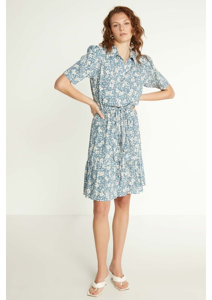 Yakalı Çıtır Çicek Desenli Elbise fiyatları