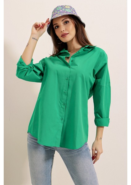 Oversize Uzun Basic Gömlek Yeşil fiyatları