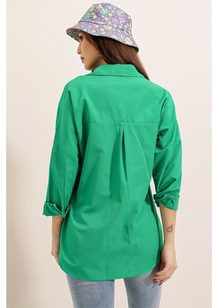 Oversize Uzun Basic Gömlek Yeşil fırsatları