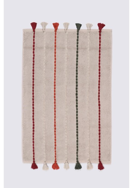 Katari Banyo Paspası Organik Pamuk El Nakışlı Bej 50X80 cm