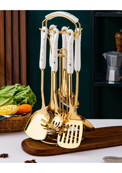 Lüks Mutfak Seti Seramik Paslanmaz Çelik Mutfak Gereçleri 7 Parça Paslanmaz Çelik Yemek Kaşığı Spatula (Yurt Dışından) modelleri