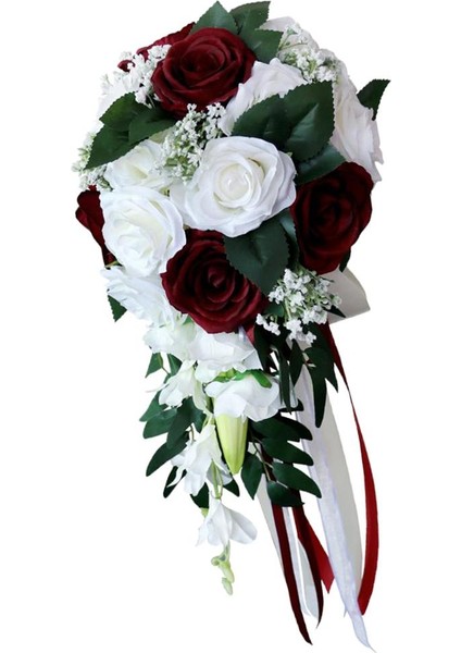 Şelale Gelin El Buketi Yapay Gül Çiçek Buketi Beyaz Şarap Kırmızı Beyaz Şarap Kırmızı (Yurt Dışından) fırsatları