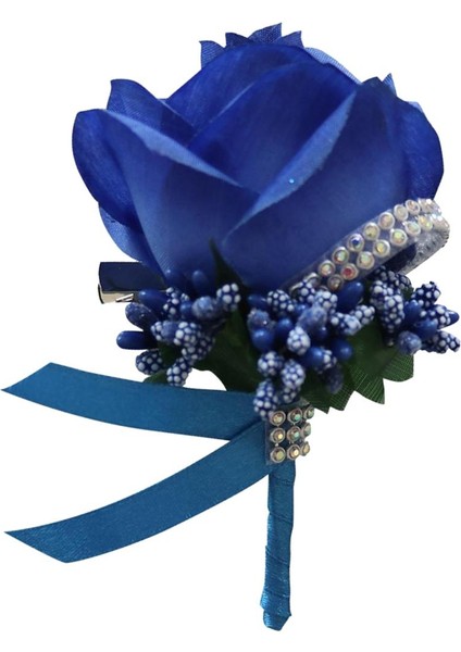 Gelin Nedime Damat Sahte Ipek Gül Çiçek Broş Pin Düğün Dekor Safir (Yurt Dışından)