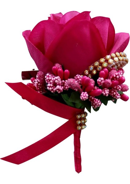 Gelin Nedime Damat Sahte Ipek Gül Çiçek Broş Pin Düğün Dekor Kırmızı Gül Kırmızı (Yurt Dışından)