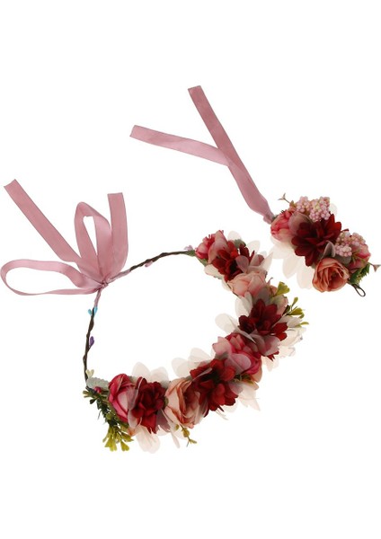 Düğün Çiçek Alın Garland Bilezik El Çiçekler Aksesuarları Kırmızı (Yurt Dışından)