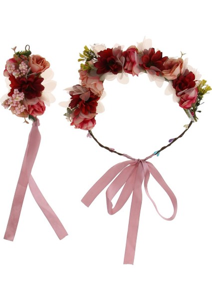 Düğün Çiçek Alın Garland Bilezik El Çiçekler Aksesuarları Kırmızı (Yurt Dışından) fiyatları