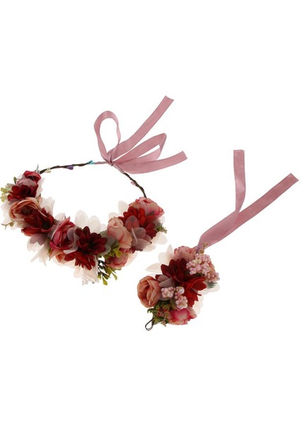 Düğün Çiçek Alın Garland Bilezik El Çiçekler Aksesuarları Kırmızı (Yurt Dışından) fırsatları