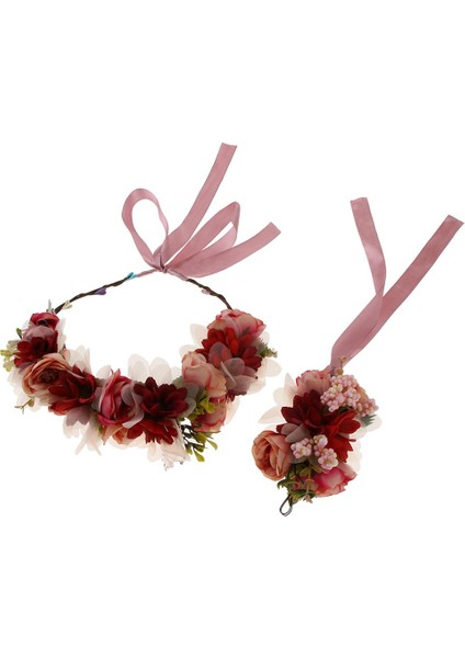 Düğün Çiçek Alın Garland Bilezik El Çiçekler Aksesuarları Kırmızı (Yurt Dışından) indirimleri