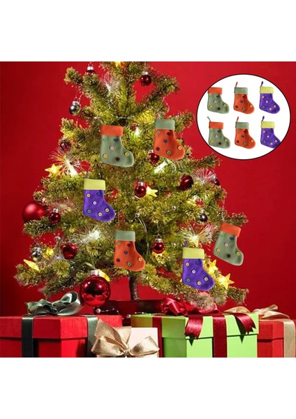 6 Adet Noel Çorap Çorap Şeker Çanta Düğmeleri Dekorasyon Santa Çantası (Yurt Dışından)