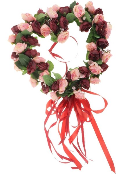 Kalp Şeklinde Çelenk Yapay Çelenk Gül Çelenk Şarap Kırmızı Için Mükemmel Uygun (Yurt Dışından)