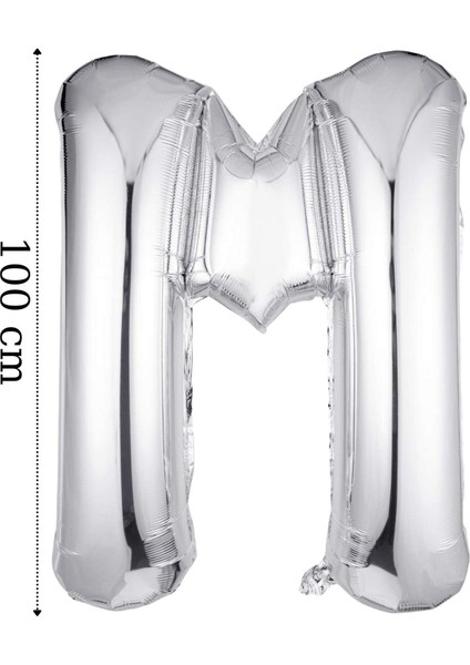 Folyo Balon M Harfi Helyum Balon 100 Cm Gümüş Renk