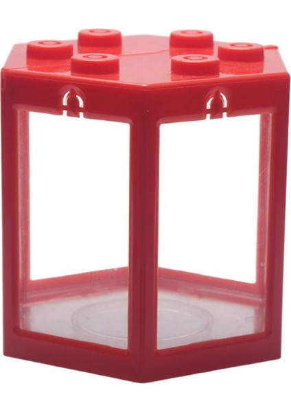 Mini Akvaryum Istiflenebilir Balık Tankı LED Lamba Işık Betta Dövüş Kutusu Kare Kırmızı (Yurt Dışından)