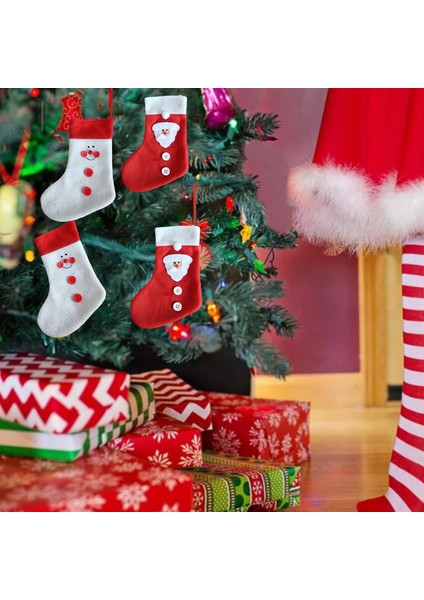 4 Adet Klasik Kırmızı ve Beyaz Keçe Noel Çorap Xmas Asılı Dekorasyon (Yurt Dışından)