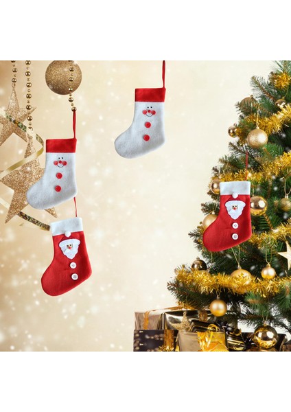 4 Adet Klasik Kırmızı ve Beyaz Keçe Noel Çorap Xmas Asılı Dekorasyon (Yurt Dışından)