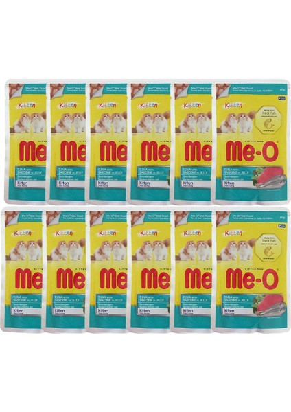 Me-O Yavru Kediler Için Jöle Içinde Ton Balıklı ve Sardalyalı Yaş Mama 80 gr x 12 Adet
