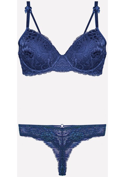 4430 Kadın Destekli Sütyen Külot Takım-Lacivert modelleri