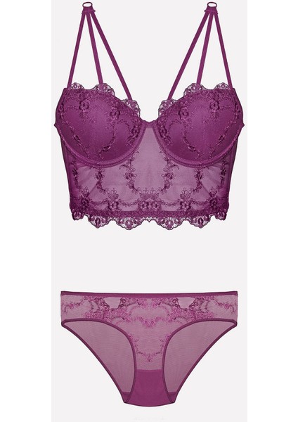 4491 Kadın Destekli Sütyen Külot Takım-Mor