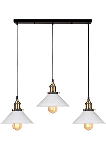 retro,vintage,rustik 3XE27 siyah gövde beyaz başlık masa üstü masa üstü avize çap:60cm